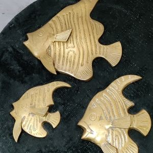 Set of 3 Solid Brass Tropical Fish Wall Hangings